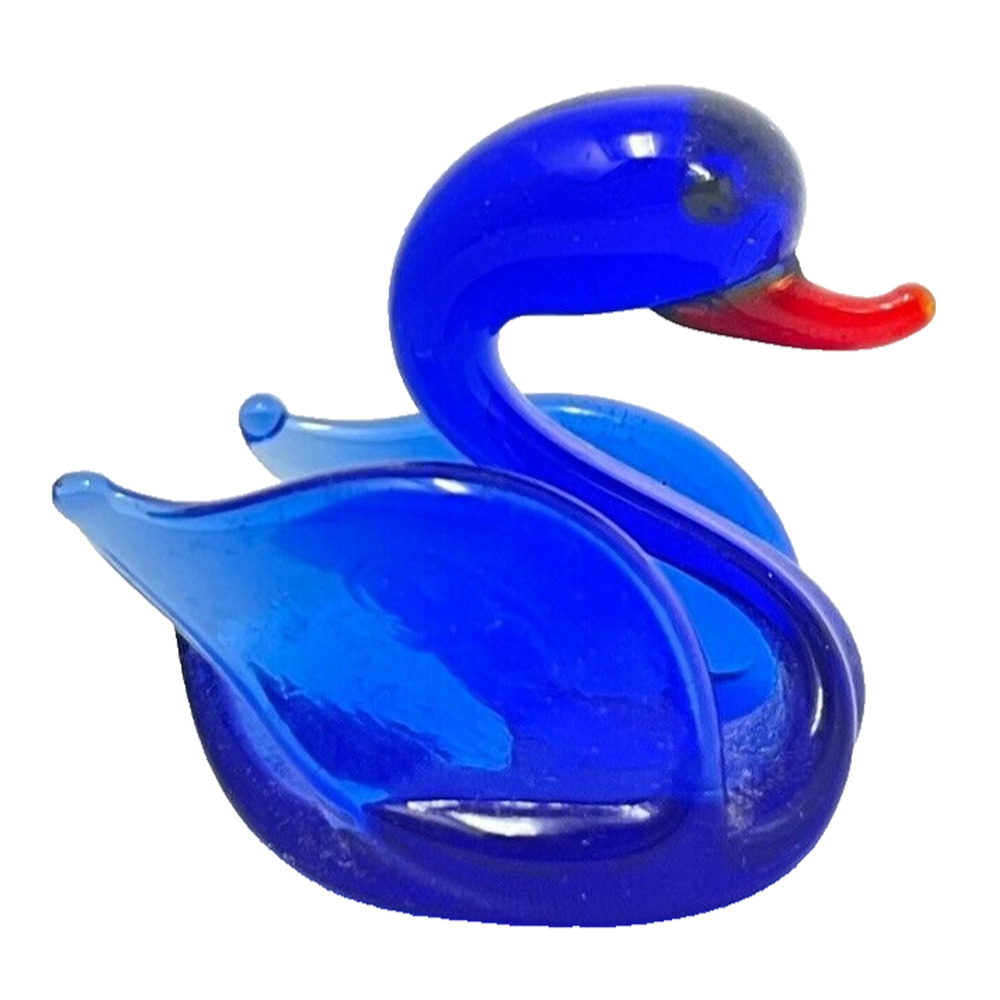 Vintage‎ Handmade Blown Glass Blue Swan Figurine Mini Art Glass